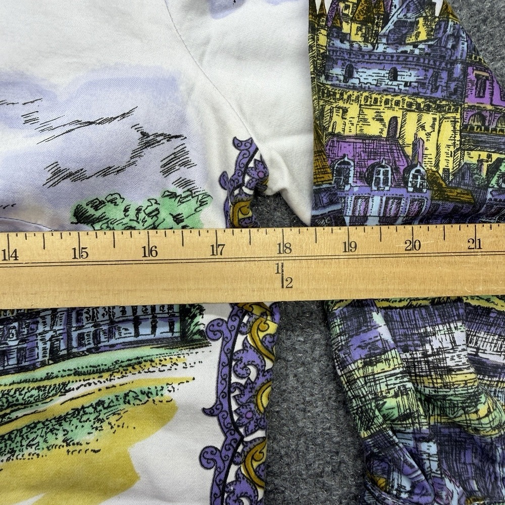 Vintage France Women's Button Up Shirt Paintings City Art Size Large Purple - Picture 5 of 8